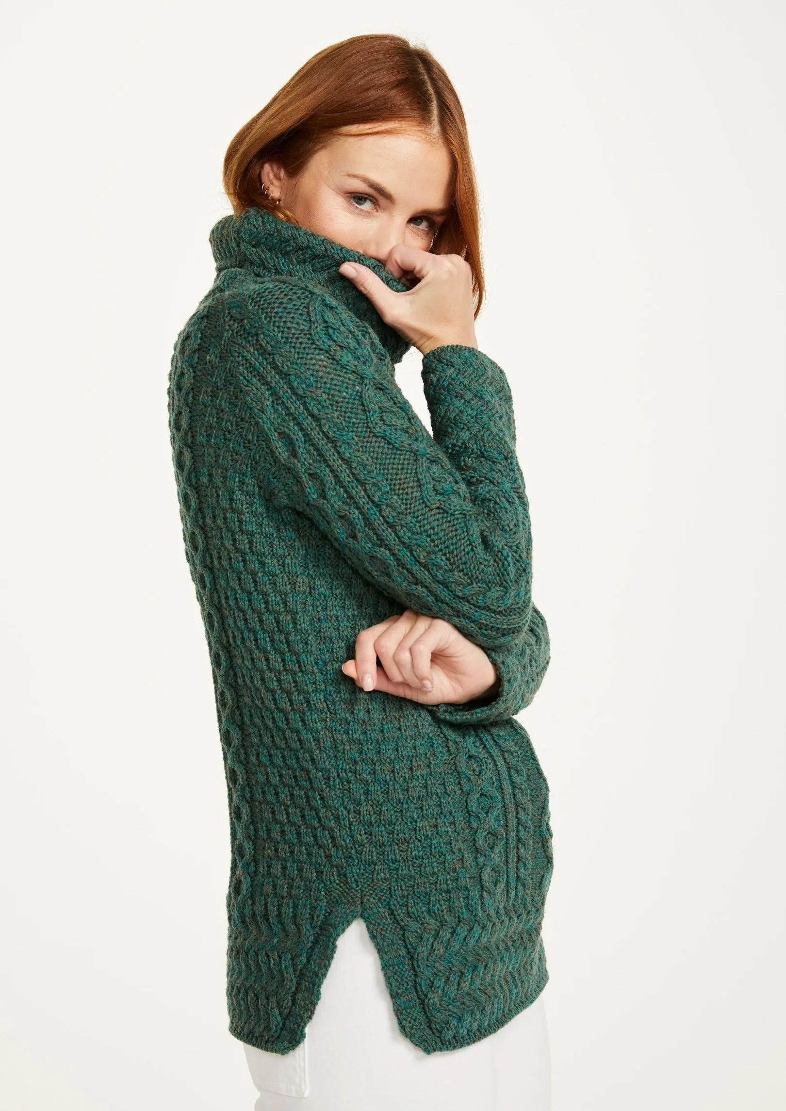 Belcare Ladies Aran Roll Neck Sweater | Connemara Green