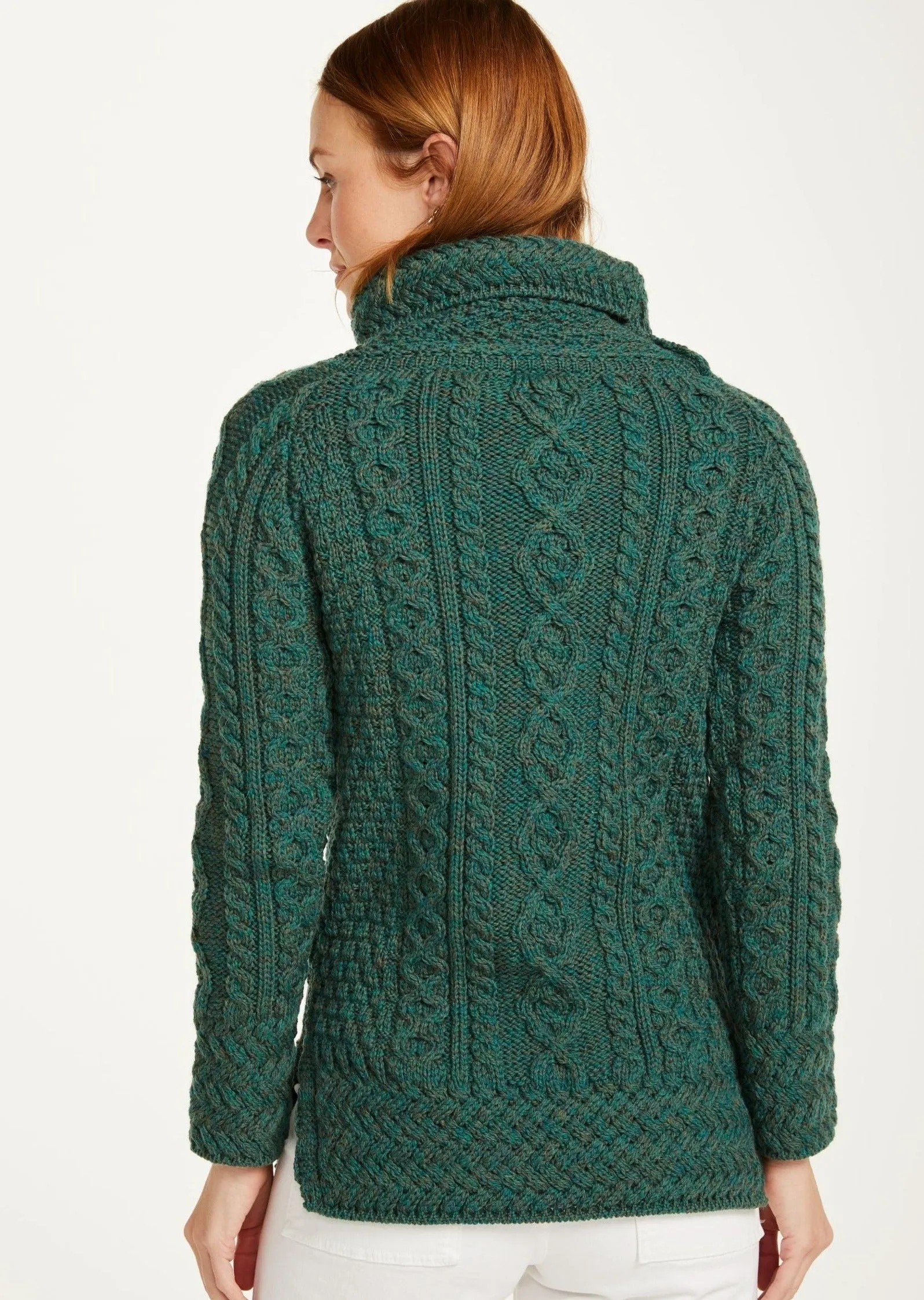 Belcare Ladies Aran Roll Neck Sweater | Connemara Green