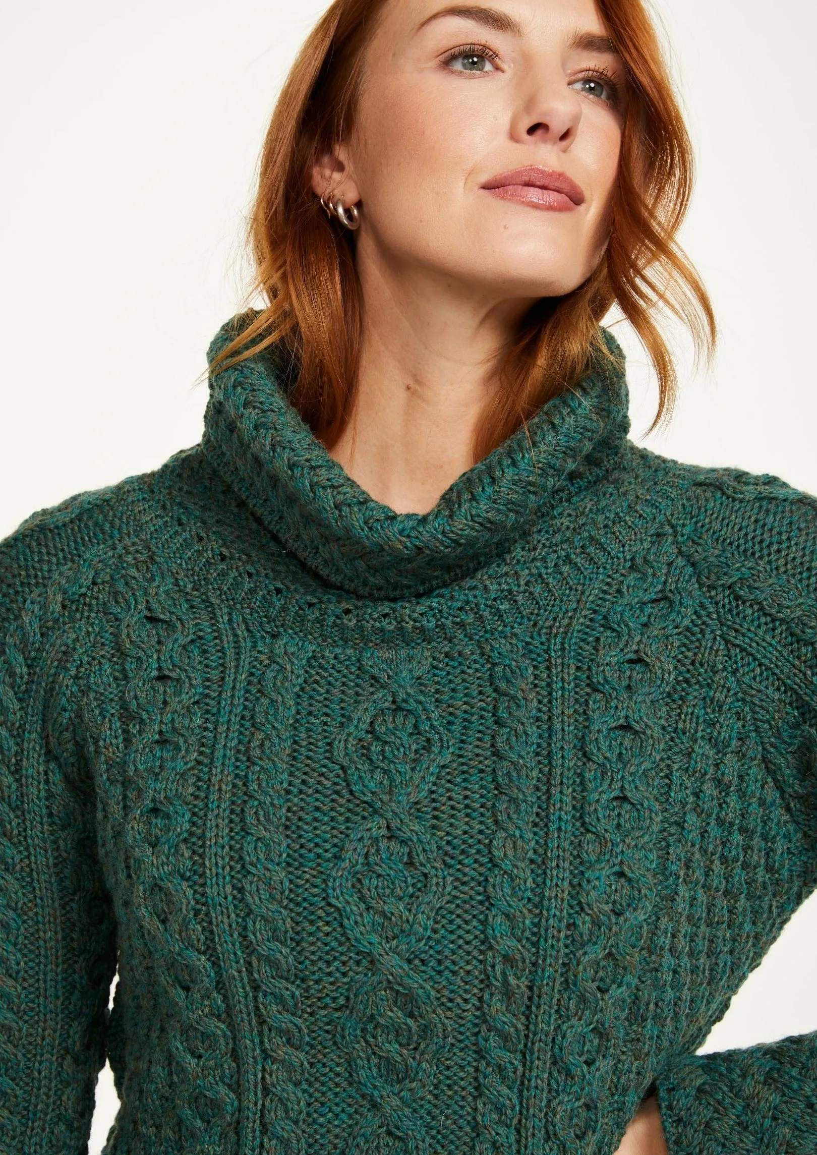Belcare Ladies Aran Roll Neck Sweater | Connemara Green