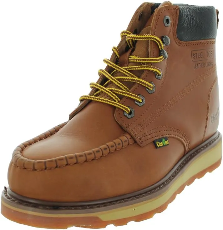 Cactus Mens 627MS 6 Steel Toe Moc Toe High Flexibility Polyurethane and Rubber Dual Density Outsole Construction Work Boot Steel Toe