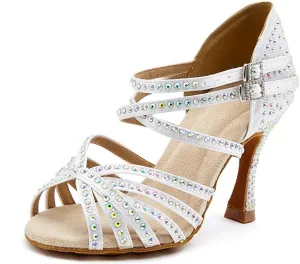 Diamond Satin Dance Shoes - Soft Soled with 9CM (3.54") Heels for Rumba, Samba, Salsa, Ballroom