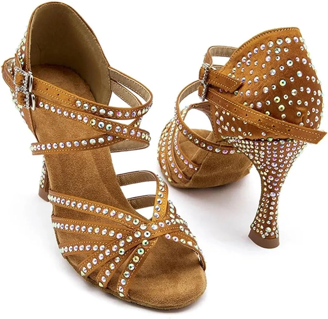 Diamond Satin Dance Shoes - Soft Soled with 9CM (3.54") Heels for Rumba, Samba, Salsa, Ballroom