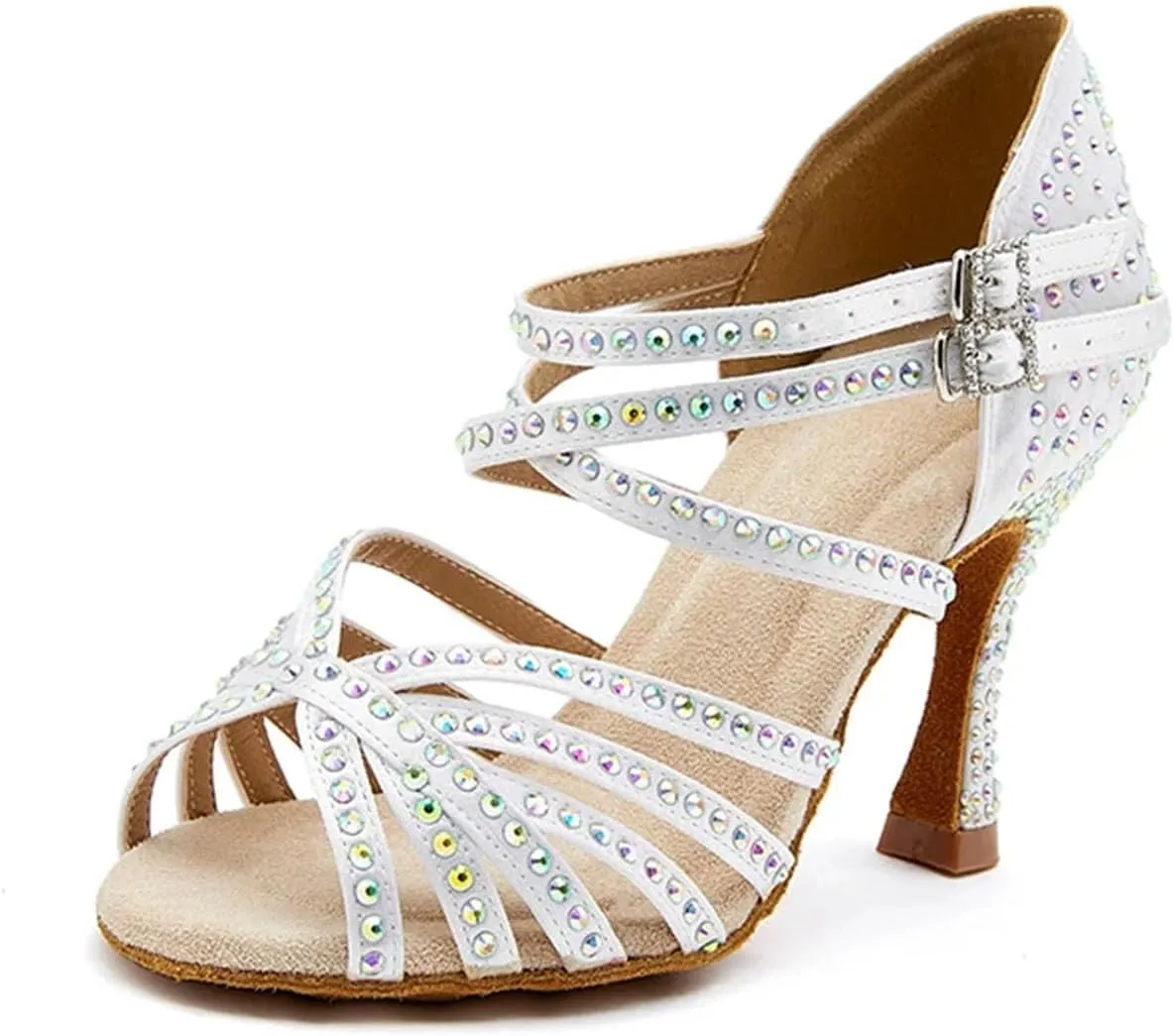 Diamond Satin Dance Shoes - Soft Soled with 9CM (3.54") Heels for Rumba, Samba, Salsa, Ballroom