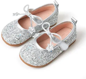 Fairy Tale Kids Shoes, Girls Mary Jane Ballet Flats 2-7 Years, Glitter Princess Shoes with Breathable Pigskin Lining for Flower Girl/Pageant/Party