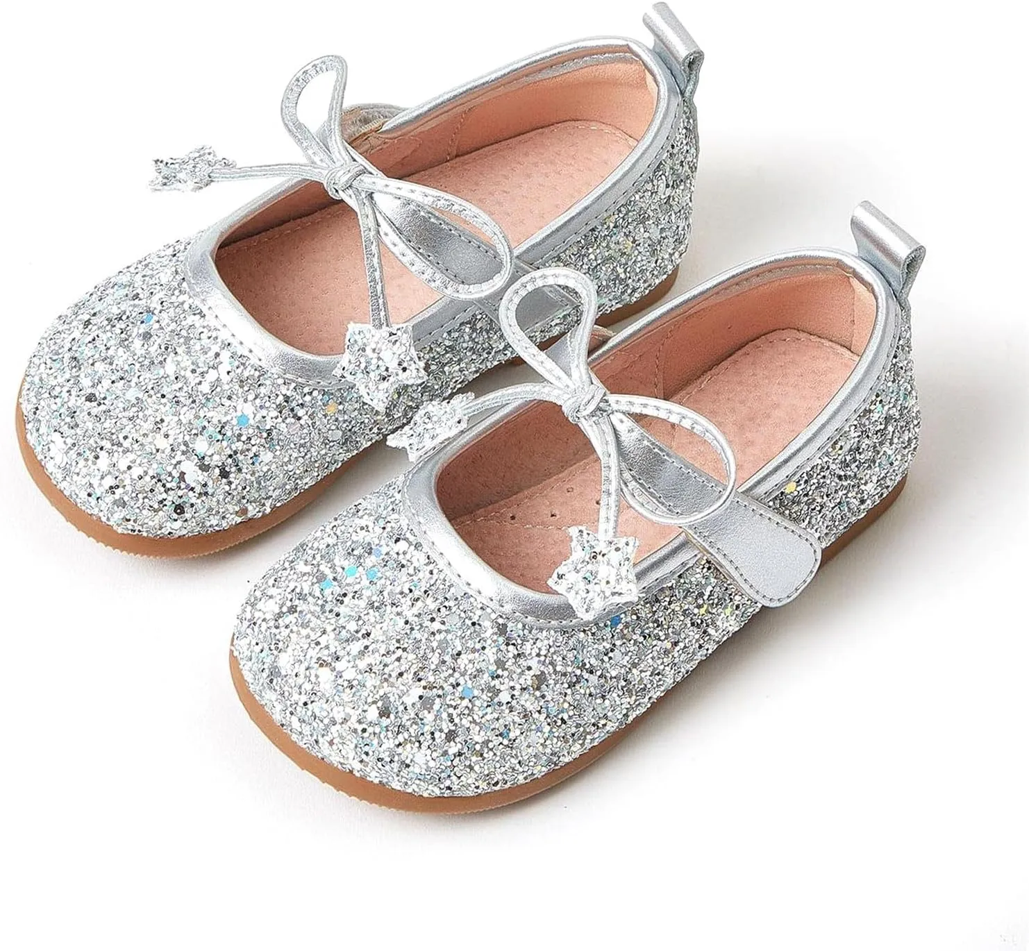 Fairy Tale Kids Shoes, Girls Mary Jane Ballet Flats 2-7 Years, Glitter Princess Shoes with Breathable Pigskin Lining for Flower Girl/Pageant/Party
