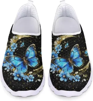 Forchrinse Floral Corgi Print Womens Mens Slip on Shoes Soft Mesh Walking Sneakers Sport Causal Travel Shoes Breathable