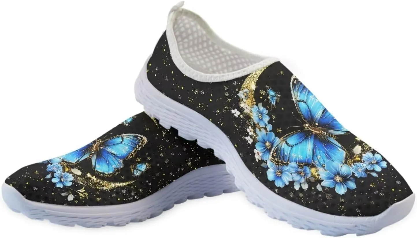 Forchrinse Floral Corgi Print Womens Mens Slip on Shoes Soft Mesh Walking Sneakers Sport Causal Travel Shoes Breathable