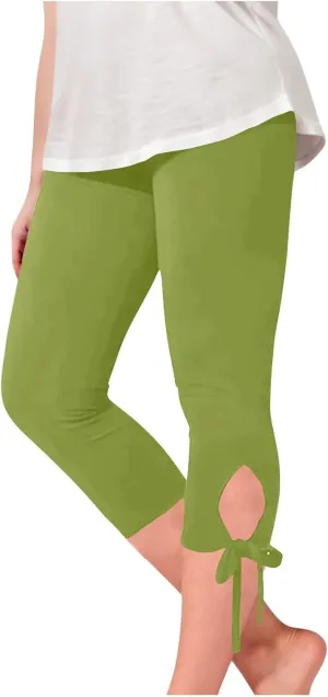 Girls Cropped Leggings Lace Bottoms Trim Yoga Capris Leggings Stretchy High Waist Skinny Tights Pants for Teen Kids