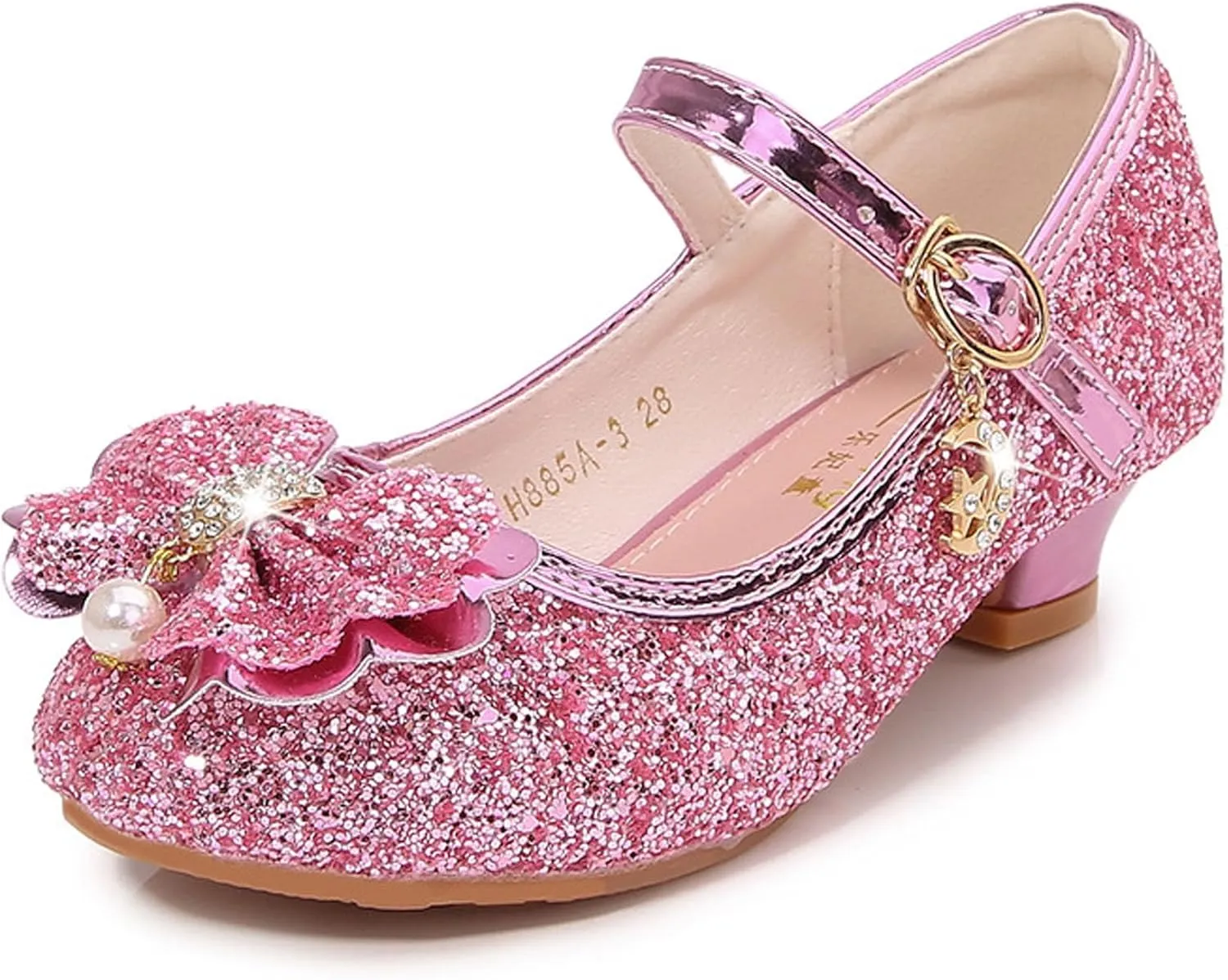 Girls Low Heels Bowknot Gold Children's Fashion Performance Comfortable Non-Slip Sequins Princess Shoes