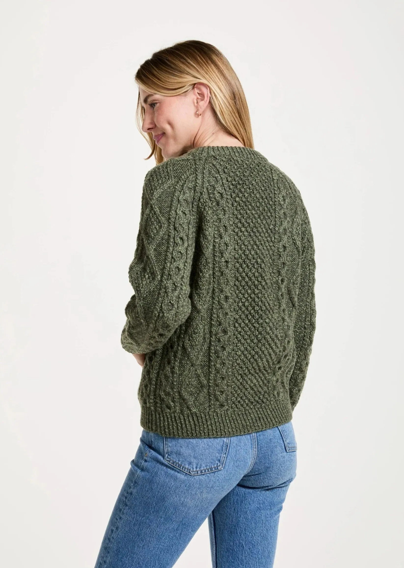 Handknit Aran Lumber Cardigan | Green