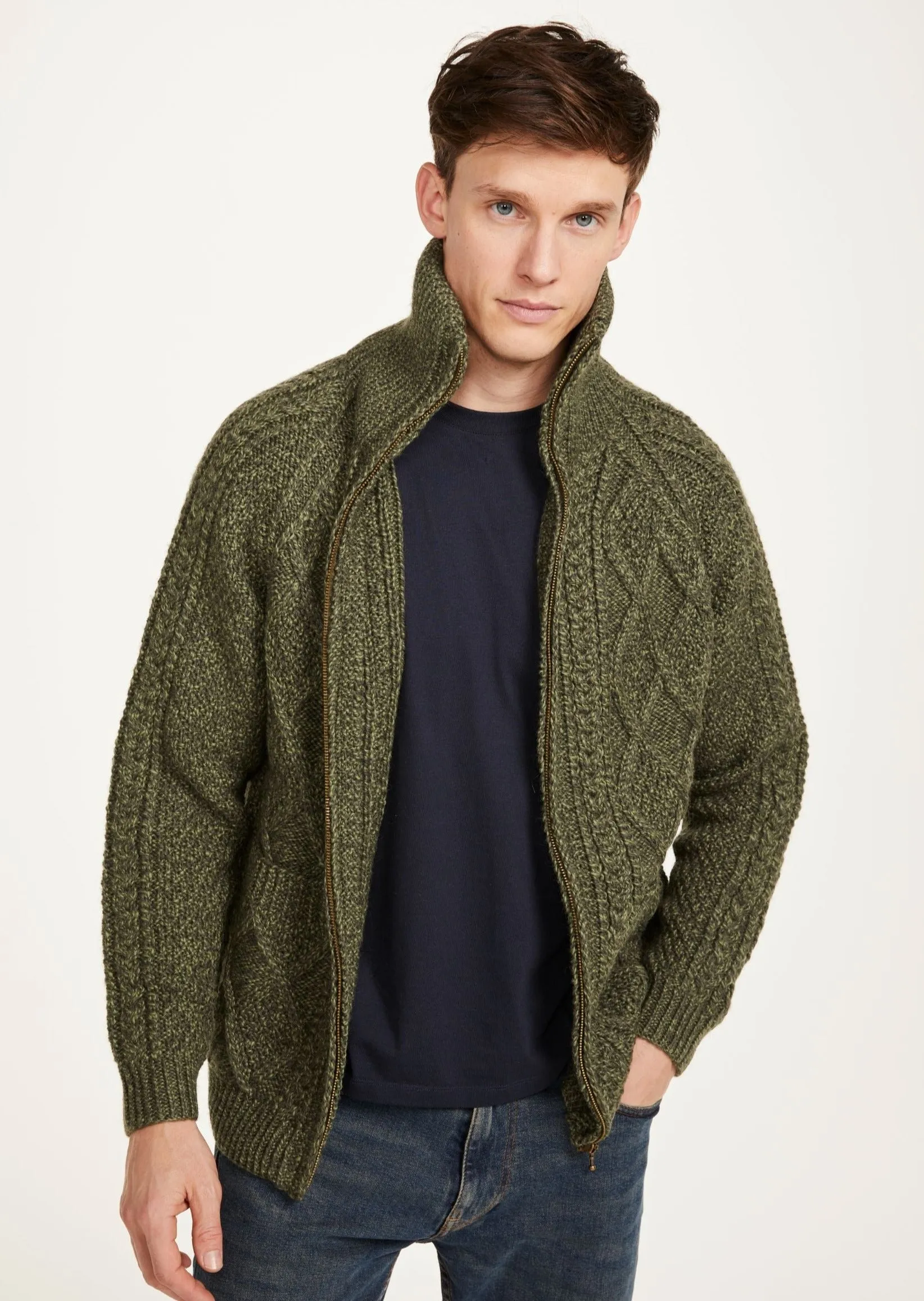 Handknit Men's Aran Cardigan | Green
