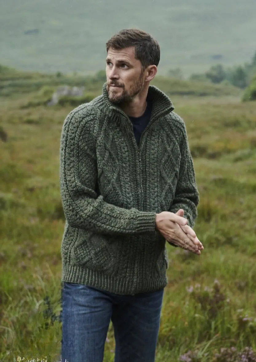 Handknit Men's Aran Cardigan | Green