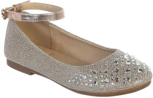 iGirlDress Girls Sparkle Rhinestone Ankle Strap Dress Flat Shoes 9 Toddler-5 Kids