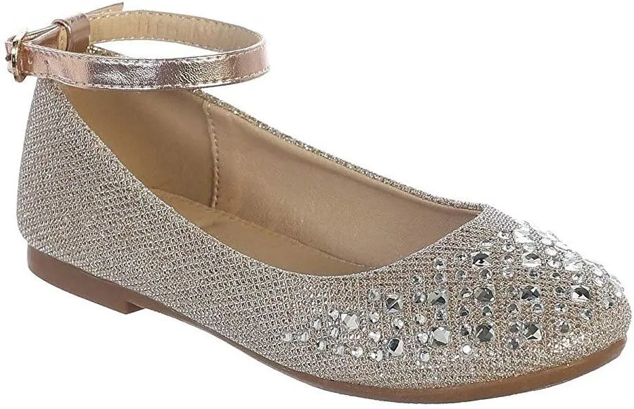 iGirlDress Girls Sparkle Rhinestone Ankle Strap Dress Flat Shoes 9 Toddler-5 Kids