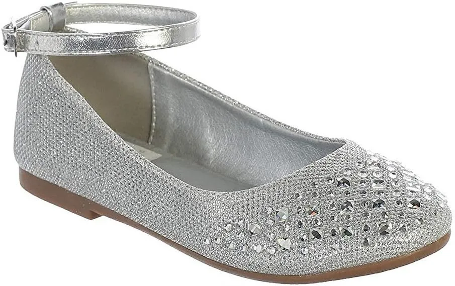 iGirlDress Girls Sparkle Rhinestone Ankle Strap Dress Flat Shoes 9 Toddler-5 Kids