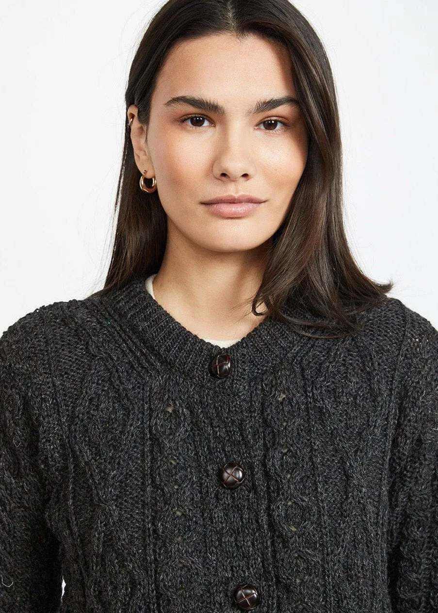 Inagh Ladies Aran Cardigan | Charcoal