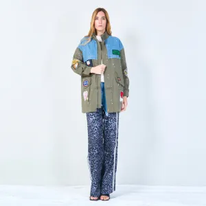 Patchwork utility jacket with badge accents wholesale