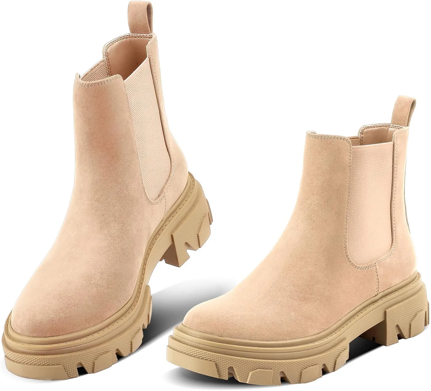 PIZZ ANNU Women's Dani Platform Chelsea Boots Fashion Lug Sole Combat Chunky Block Heel Slip on Elastic Gore Ankle Booties Shoes