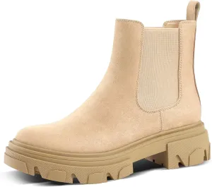 PIZZ ANNU Women's Dani Platform Chelsea Boots Fashion Lug Sole Combat Chunky Block Heel Slip on Elastic Gore Ankle Booties Shoes
