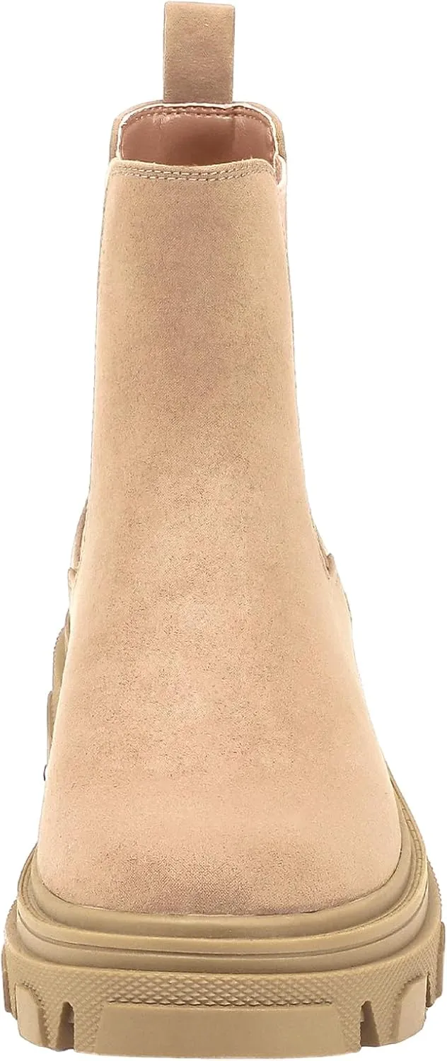 PIZZ ANNU Women's Dani Platform Chelsea Boots Fashion Lug Sole Combat Chunky Block Heel Slip on Elastic Gore Ankle Booties Shoes