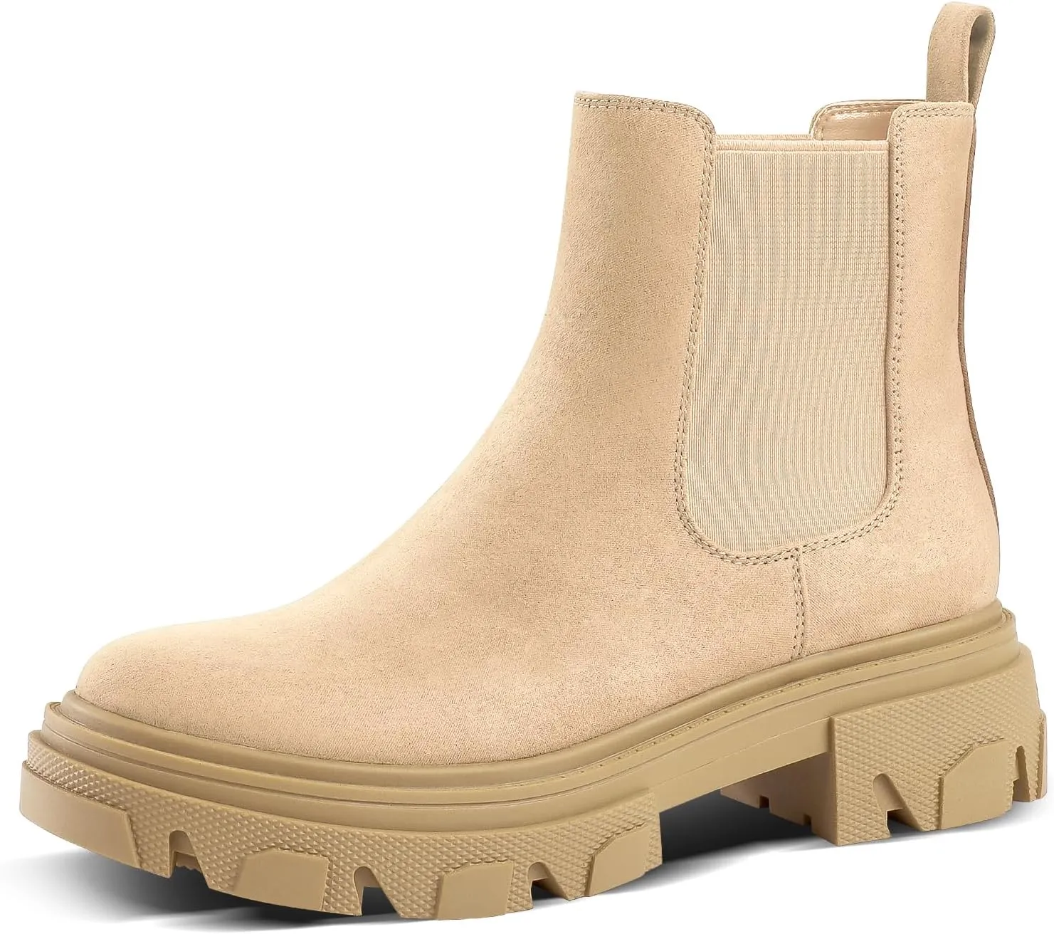 PIZZ ANNU Women's Dani Platform Chelsea Boots Fashion Lug Sole Combat Chunky Block Heel Slip on Elastic Gore Ankle Booties Shoes