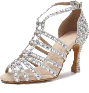 Rhinestone Pearl Dance Shoes - Sandals with 9CM (3.54") Heels for Tango, Salsa, Rumba, Samba, Indoor, Sexy Wedding