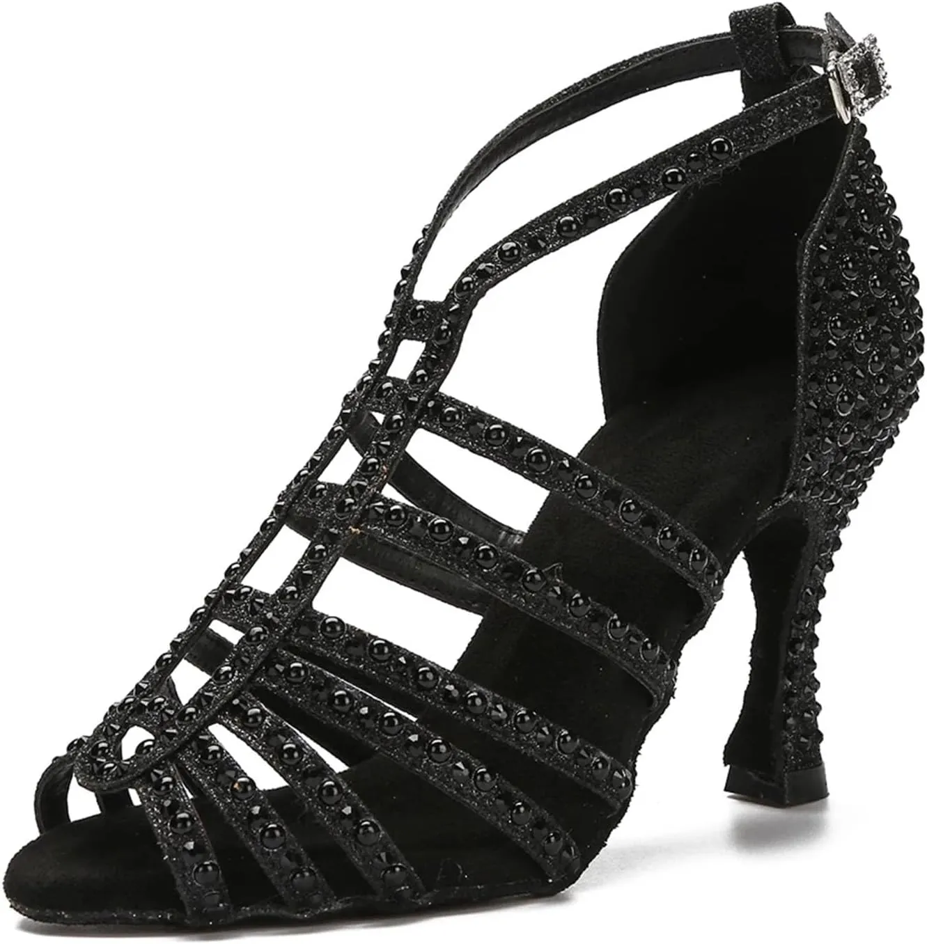 Rhinestone Pearl Dance Shoes - Sandals with 9CM (3.54") Heels for Tango, Salsa, Rumba, Samba, Indoor, Sexy Wedding