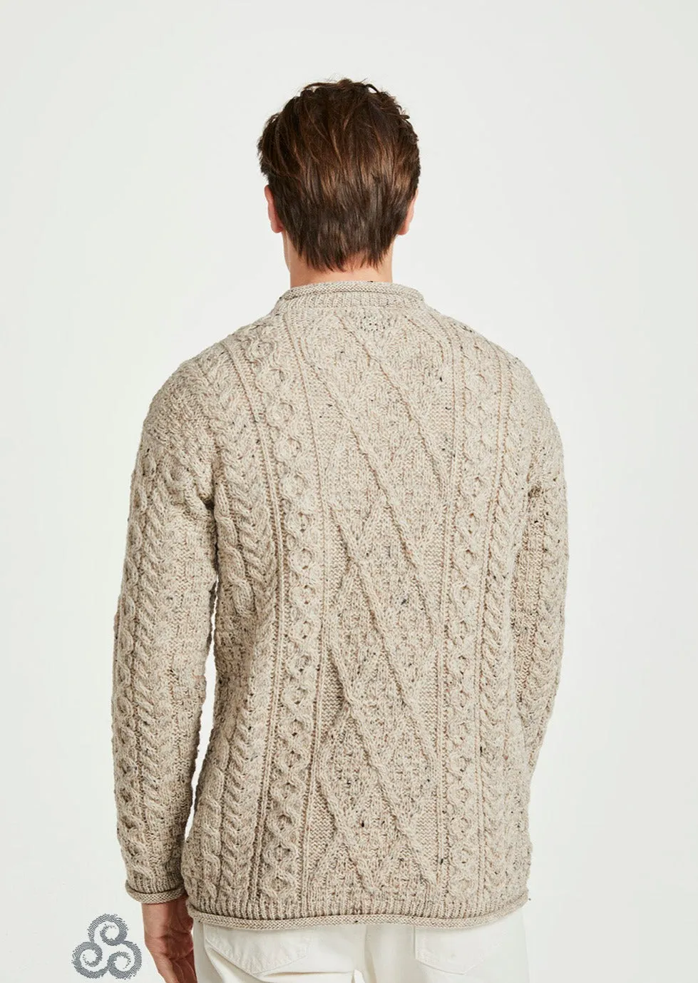 Roll Neck Aran Crew Sweater | Oatmeal