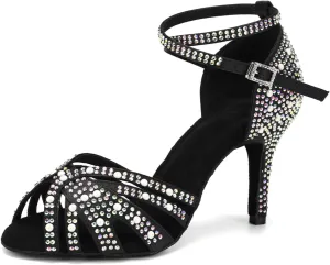 SWDZM Rhinestones Ballroom Dance Shoes Women Sparkling Latin Salsa Practice Dancing Shoes