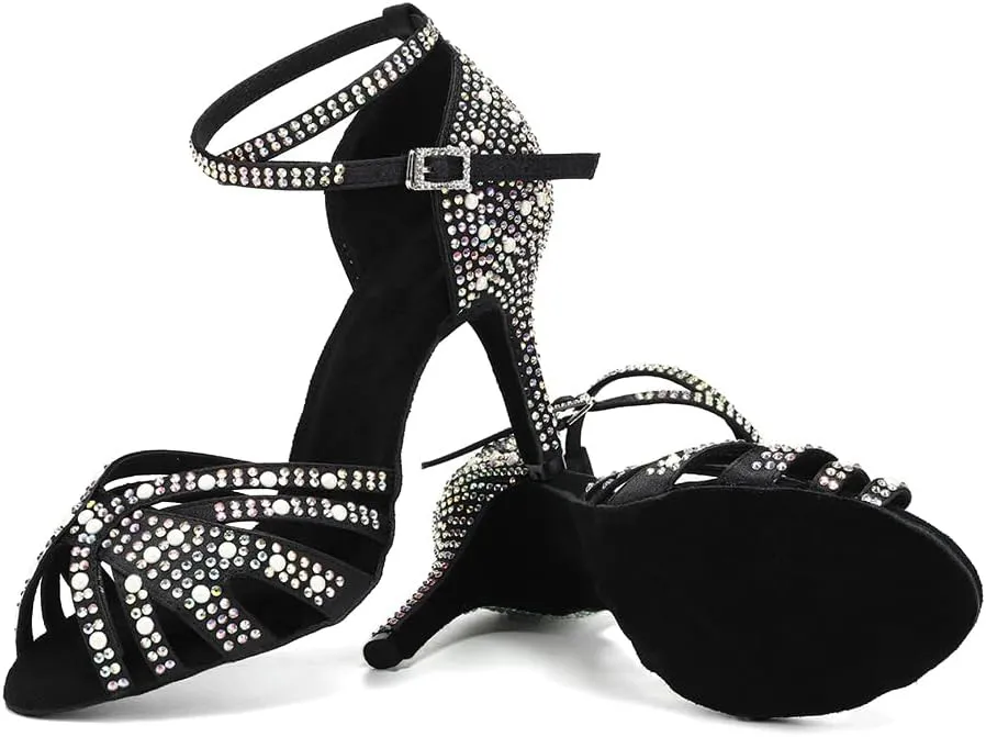 SWDZM Rhinestones Ballroom Dance Shoes Women Sparkling Latin Salsa Practice Dancing Shoes