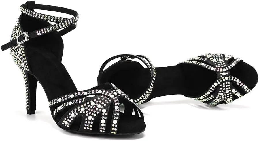 SWDZM Rhinestones Ballroom Dance Shoes Women Sparkling Latin Salsa Practice Dancing Shoes