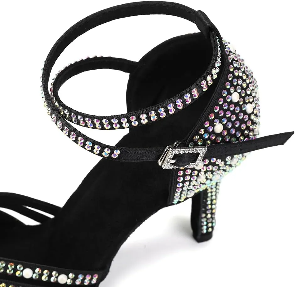 SWDZM Rhinestones Ballroom Dance Shoes Women Sparkling Latin Salsa Practice Dancing Shoes
