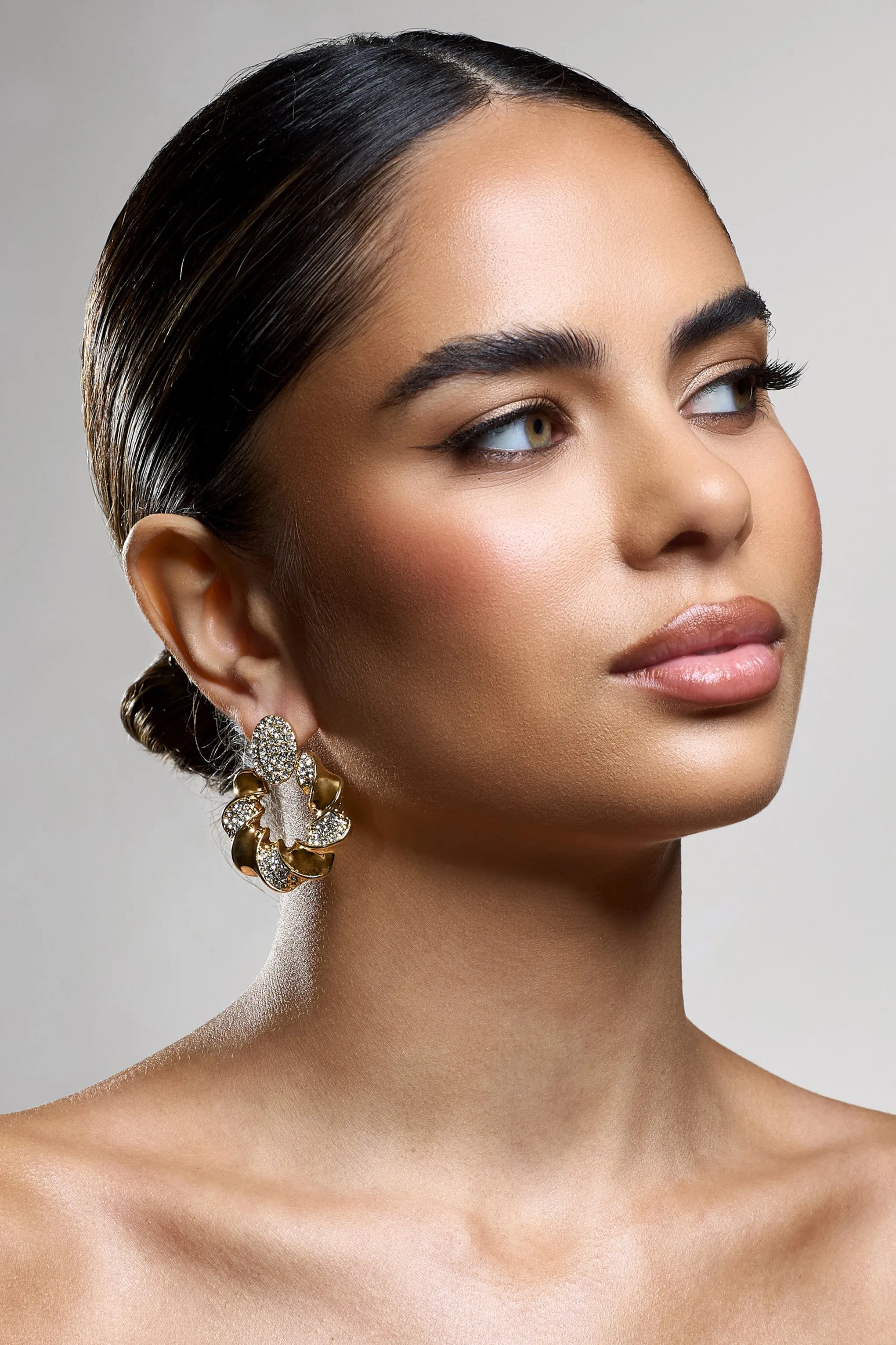 Thelma | Gold Diamante Twisted Drop Earrings