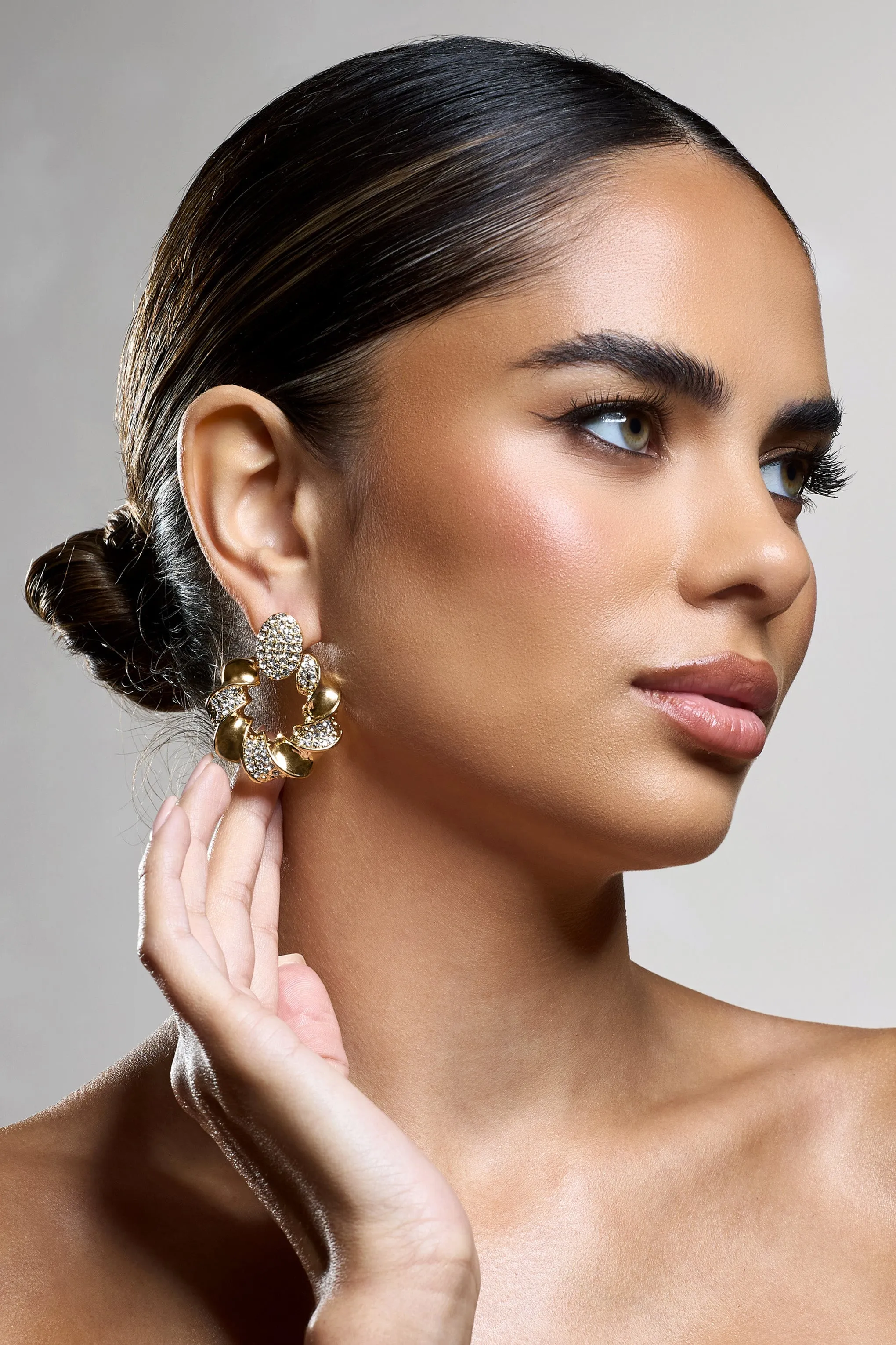 Thelma | Gold Diamante Twisted Drop Earrings