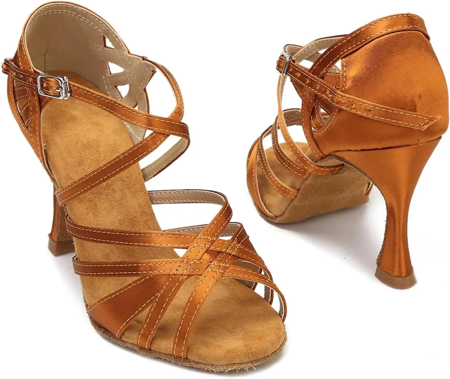Wear-Resistant Salsa Sandals - Silk Satin Heels for Ballroom Training (9CM/3.54")