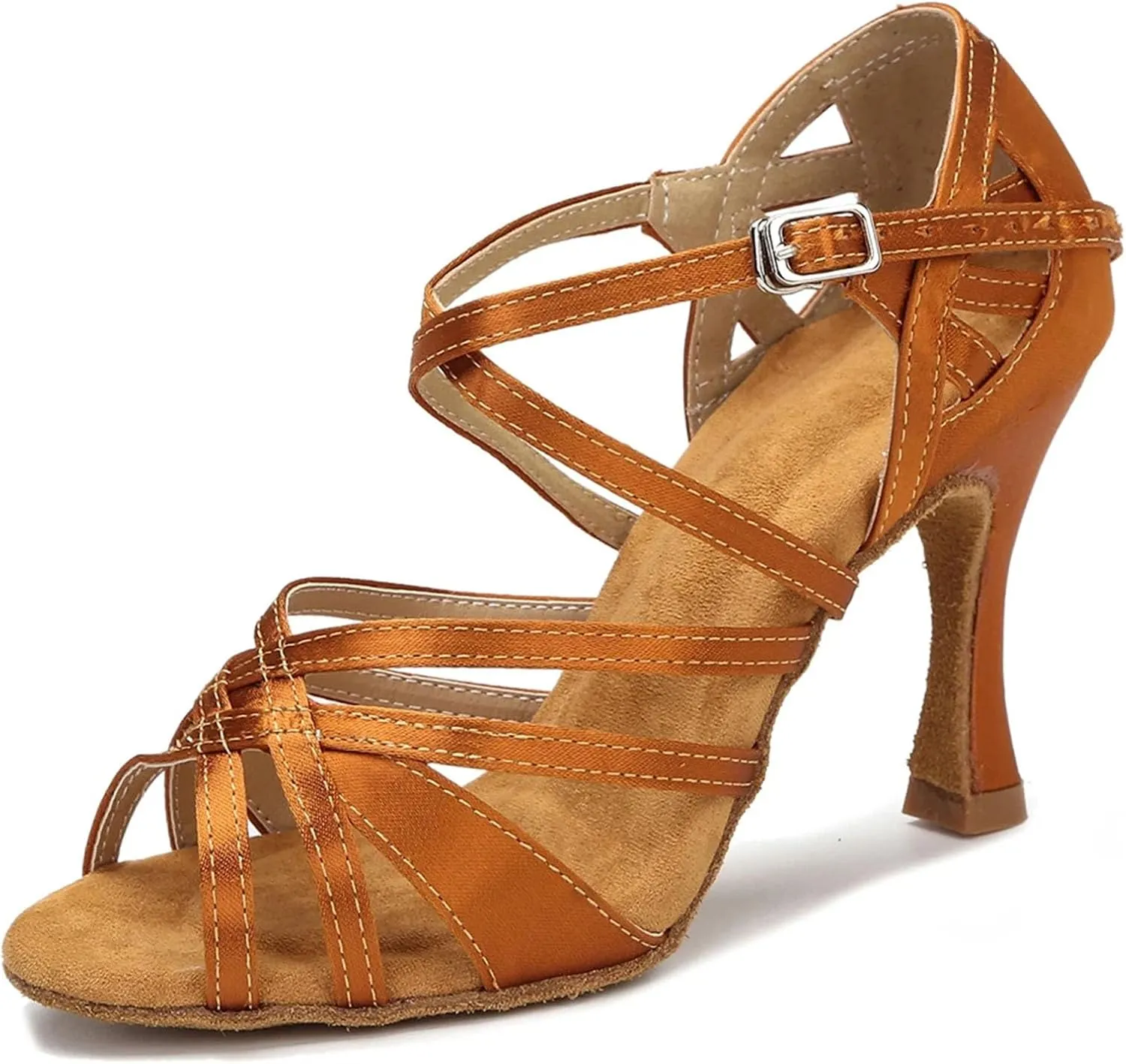 Wear-Resistant Salsa Sandals - Silk Satin Heels for Ballroom Training (9CM/3.54")