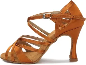Wear-Resistant Salsa Sandals - Silk Satin Heels for Ballroom Training (9CM/3.54")