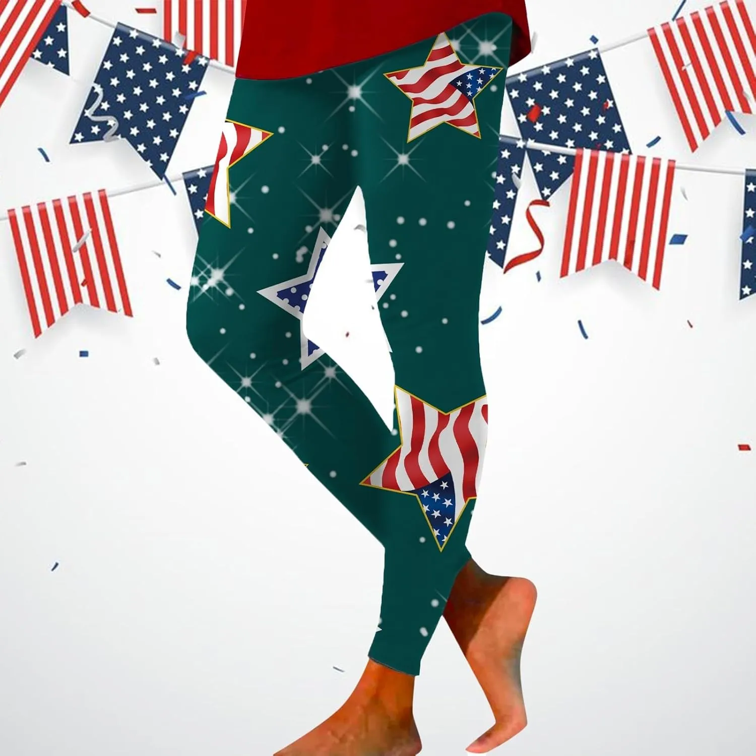 Women High Waist American Flag Leggings Comfortable Skinny Yoga Gym Fitness Pants US Flag Patriotic Tights