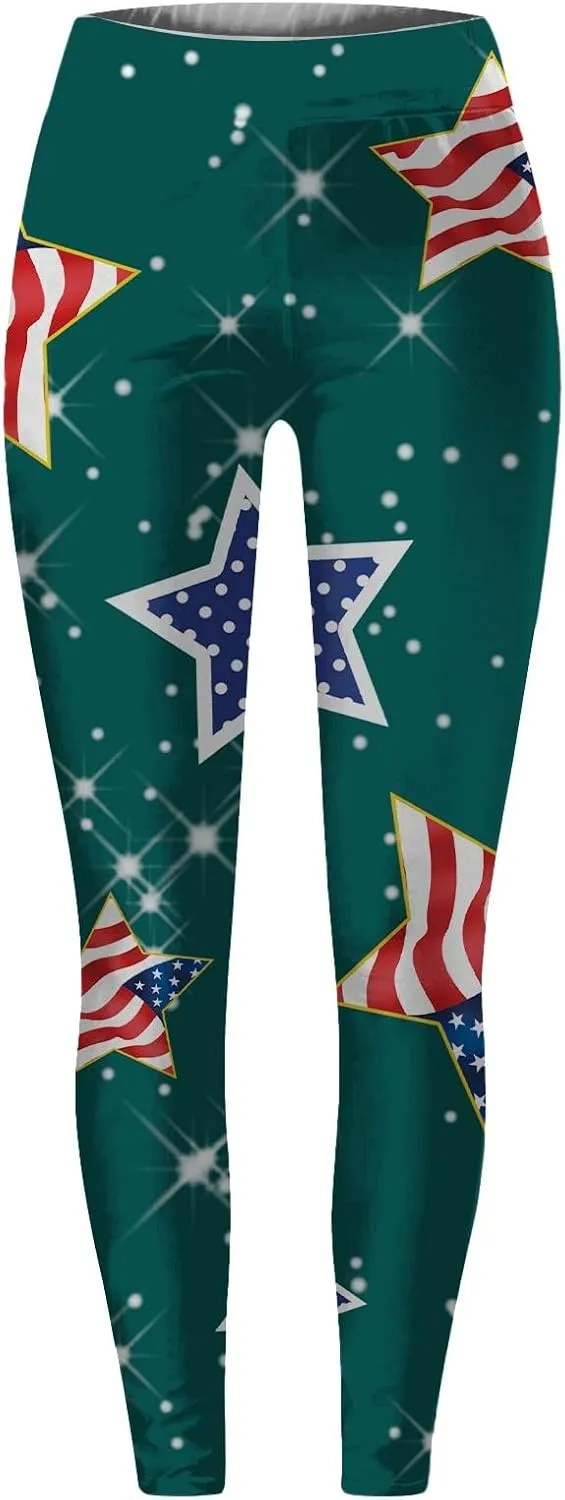 Women High Waist American Flag Leggings Comfortable Skinny Yoga Gym Fitness Pants US Flag Patriotic Tights