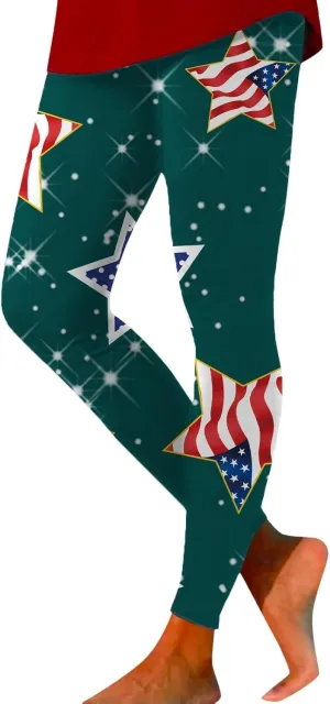 Women High Waist American Flag Leggings Comfortable Skinny Yoga Gym Fitness Pants US Flag Patriotic Tights