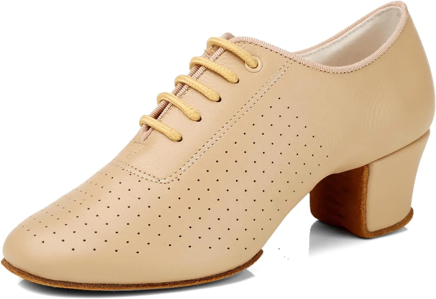 Women's Latin Dance Practice Shoes with Lace-up Closed Ballroom Professional Dance Teaching Shoes Low Heel